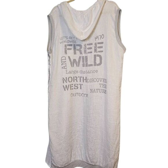 Linen sleeveless long cardigan,  white with silver trim. XL. - Picture 1 of 4